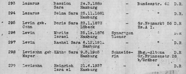 Namensliste der Staatspolizeileitstelle Hamburg für die am 18. November 1941 durchgeführte Deportation von Jüdinnen und Juden nach Minsk.